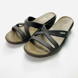 Crocs Patricia II Sandals Womens 10 Brown Low Wedge Slip On Comfort Flip Flops